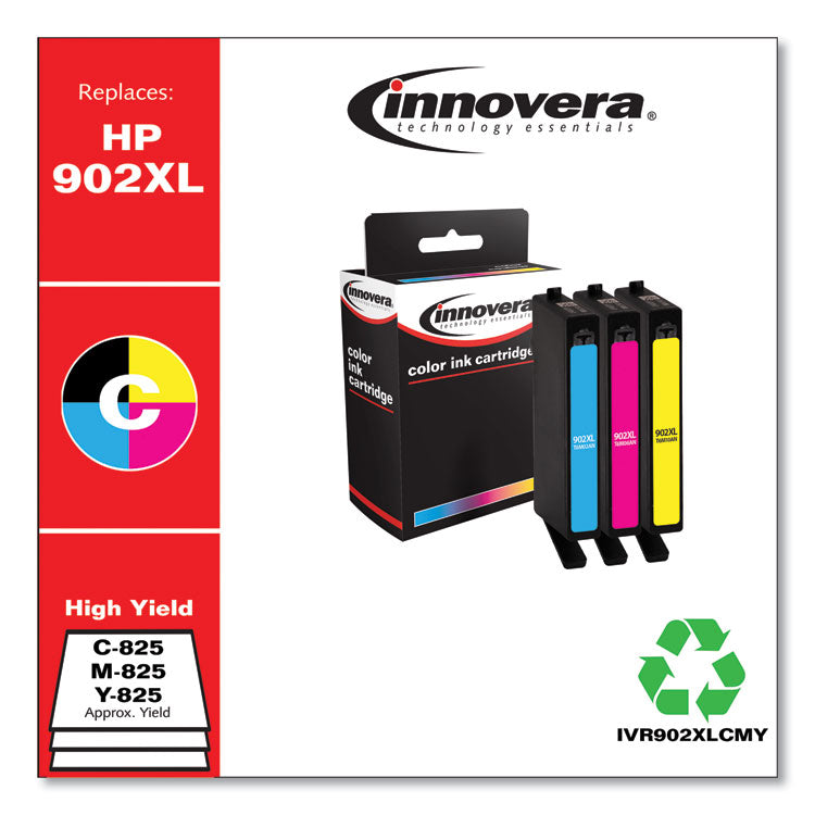 Innovera® Remanufactured Cyan/Magenta/Yellow High-Yield Ink, Replacement for 902XL (T6M02AN), 825 Page-Yield (IVR902XLCMY) Each