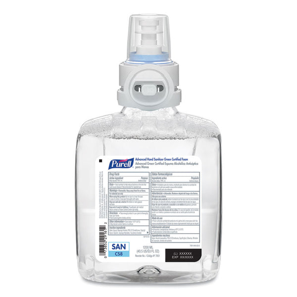 PURELL® Advanced Hand Sanitizer Green Certified Foam Refill, For CS8 Dispensers, 1,200 mL, Fragrance-Free, 2/Carton (GOJ785102CT)
