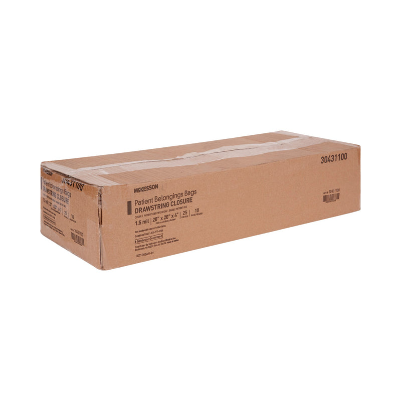 McKesson Patient Belongings Bag 4 X 20 X 20 Inch Polyethylene Drawstring Closure Clear (447887_PK) 25/PK