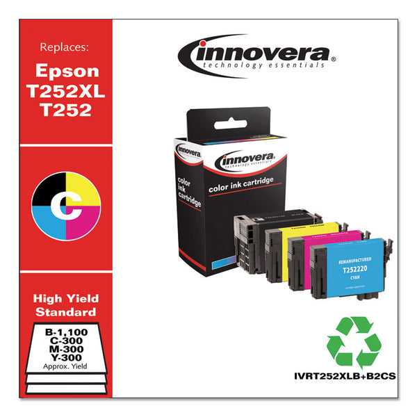 Innovera® Remanufactured Black/Cyan/Magenta/Yellow Ink,Replacement f/T252XL/T252 (T252XL-BCS), 1,100/300 Page-Yield (IVRT252XLBCS) Each