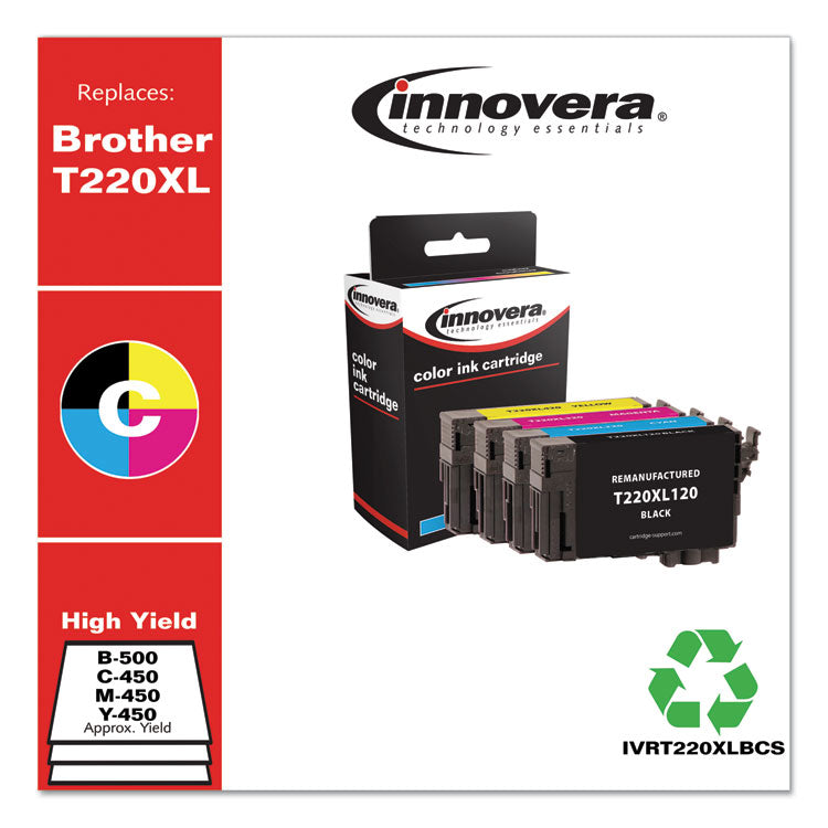 Innovera® Remanuf. Black/Cyan/Magenta/Yellow Ink, Replacement f/T220XL (T220XL120/220/320/420), 500/450 Page-Yield (IVRT220XLBCS) Each