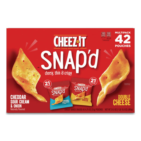Cheez-It® Snap'd Crackers Variety Pack, Cheddar Sour Cream and Onion; Double Cheese, 0.75 oz Bag, 42/Carton (KEB11500)