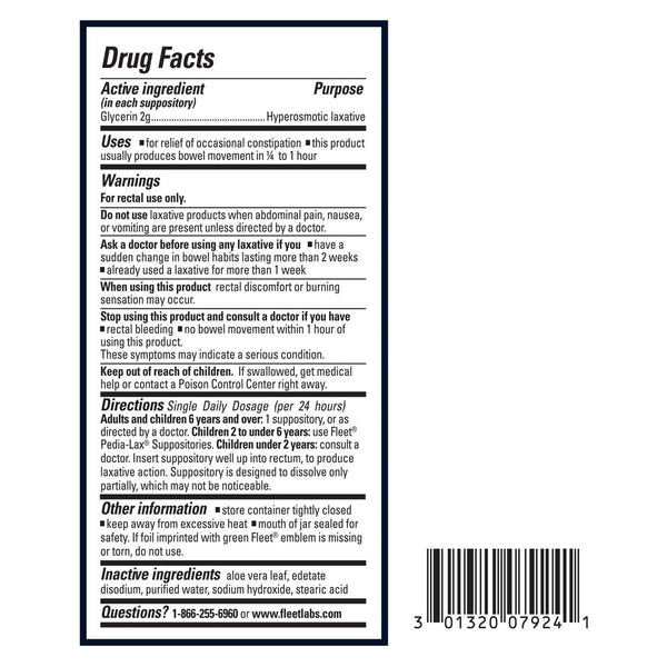 Fleet® Laxative Suppository 24 per Box 2 Gram Strength Glycerin (874792_EA) 1/EA