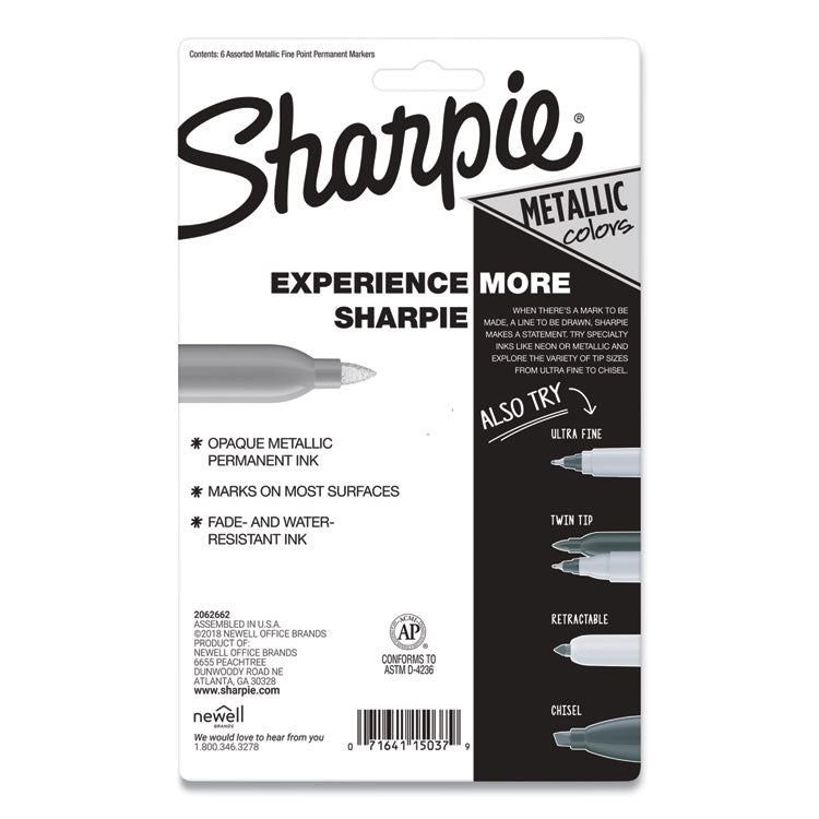 Sharpie® Metallic Fine Point Permanent Markers, Fine Bullet Tip, Blue-Green-Red, 6/Pack (SAN2029678) Each