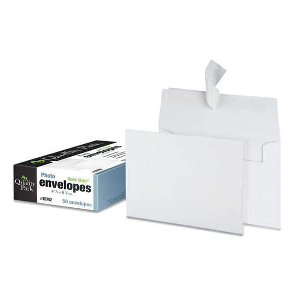 Quality Park™ Greeting Card/Invitation Envelope, A-4, Square Flap, Redi-Strip Adhesive Closure, 4.5 x 6.25, White, 50/Box (QUA10742) Box of 50