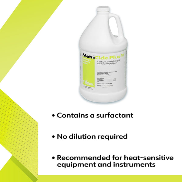 MetriCide Plus 30® Glutaraldehyde High-Level Disinfectant Activation Required Liquid 1 gal. Jug Reusable (188001_CS) 4/CS