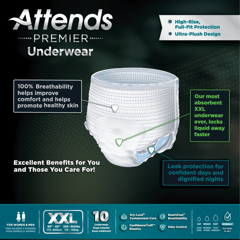 Attends® Premier Unisex Adult Absorbent Underwear Pull On with Tear Away Seams 2X-Large Disposable Heavy Absorbency (1226422_BG) 10/BG