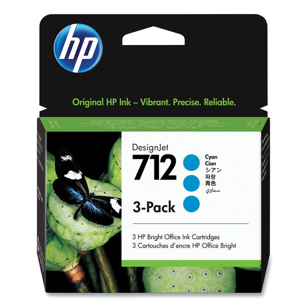 HP HP 712, (3ED77A) 3-Pack Cyan Original Ink Cartridge (HEW3ED77A)