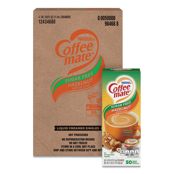 Coffee mate® Liquid Coffee Creamer, Sugar Free Hazelnut, 0.38 oz Mini Cups, 50/Box, 4 Boxes/Carton (NES98468CT)