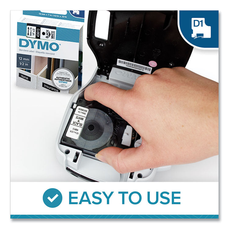 DYMO® D1 High-Performance Polyester Removable Label Tape, 0.75" x 23 ft, Black on White (DYM45803)