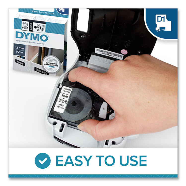 DYMO® D1 High-Performance Polyester Removable Label Tape, 0.5" x 23 ft, Black on White (DYM45013)