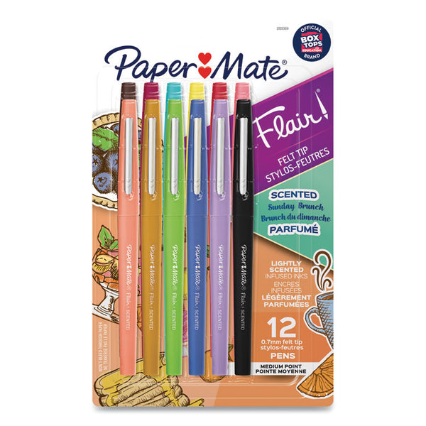 Paper Mate® Flair Scented Felt Tip Porous Point Pen, Stick, Medium 0.7 mm, Assorted Ink and Barrel Colors, 12/Pack (PAP2125359)
