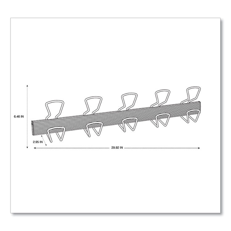 Alba™ Wall-Mount Coat Hooks, 29.92 x 2.95 x 6.45, Metal, Silver, 22 lb Capacity (ABAPMPRO5M) Each