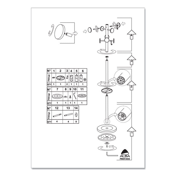 Alba™ Stan3 Steel Coat Rack, Stand Alone Rack, Eight Knobs, 15w x 15d x 69.3h, Black (ABAPMSTAN3N)