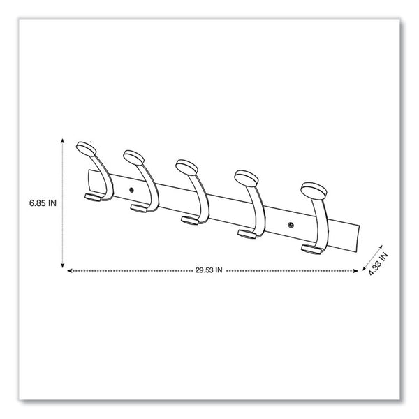 Alba™ Wooden Coat Hook, Five Wood Peg Wall Rack, Brown/Silver, 45 lb Capacity (ABAPMV5) Each