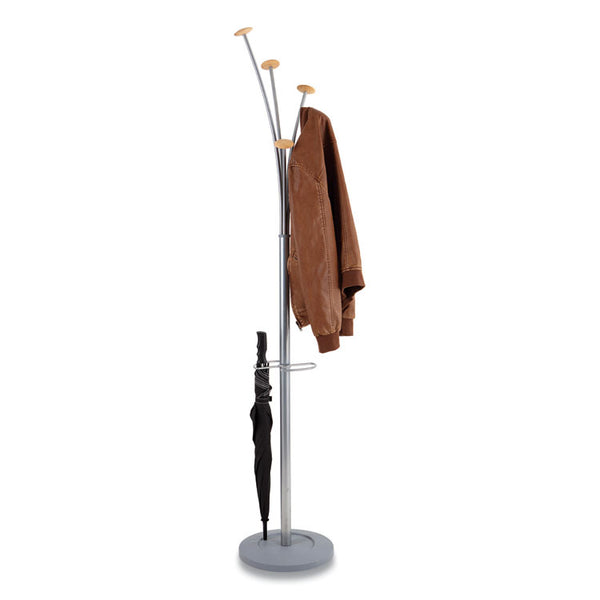 Alba™ Festival Coat Stand with Umbrella Holder, Five Knobs, 14w x 14d x 73.67h, Silver Gray (ABAPMFEST)