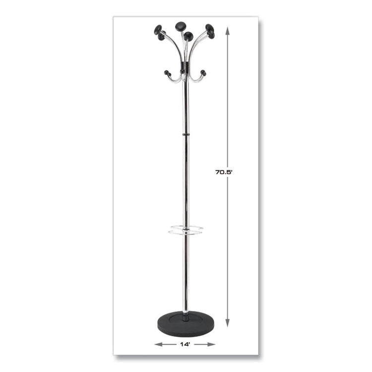 Alba™ Chromy Coat Stand, 12 Knobs, 16w x 16d x 70.5h, Chrome/Black (ABAPMCLAS) Each