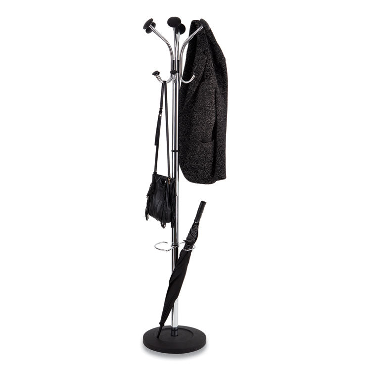 Alba™ Chromy Coat Stand, 12 Knobs, 16w x 16d x 70.5h, Chrome/Black (ABAPMCLAS) Each