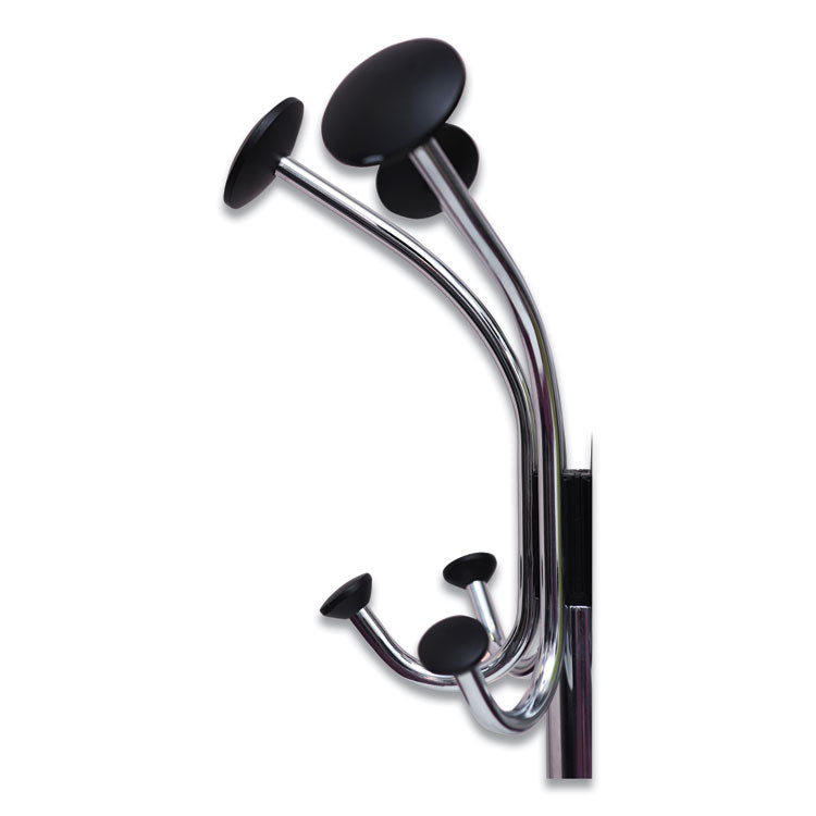 Alba™ Chromy Coat Stand, 12 Knobs, 16w x 16d x 70.5h, Chrome/Black (ABAPMCLAS) Each