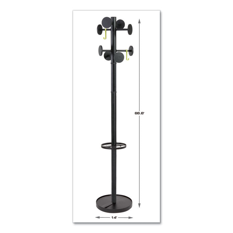 Alba™ Stan3 Steel Coat Rack, Stand Alone Rack, Eight Knobs, 15w x 15d x 69.3h, Black (ABAPMSTAN3N)