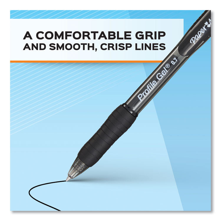Paper Mate® Profile Gel Pen, Retractable, Medium 0.7 mm, Black Ink, Translucent Black Barrel, Dozen (PAP2095476)