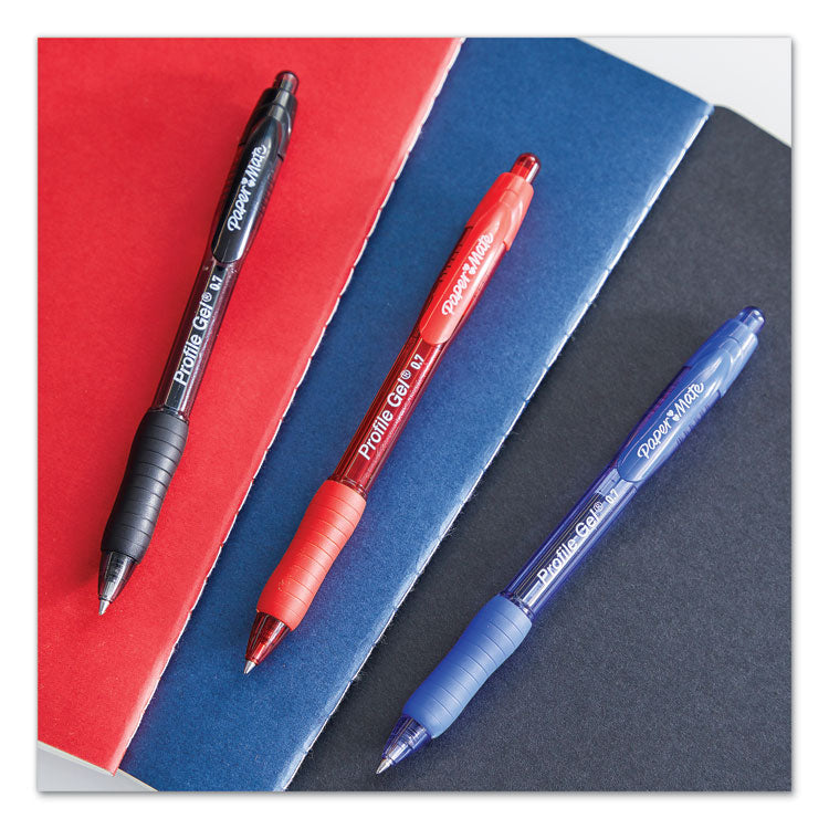 Paper Mate® Profile Gel Pen, Retractable, Medium 0.7 mm, Black Ink, Translucent Black Barrel, Dozen (PAP2095476)