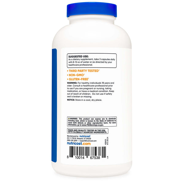 nutricost® Dietary Supplement Psyllium Husk 500 mg Strength Capsule 500 Per Bottle (1270252_BT) 1/BT