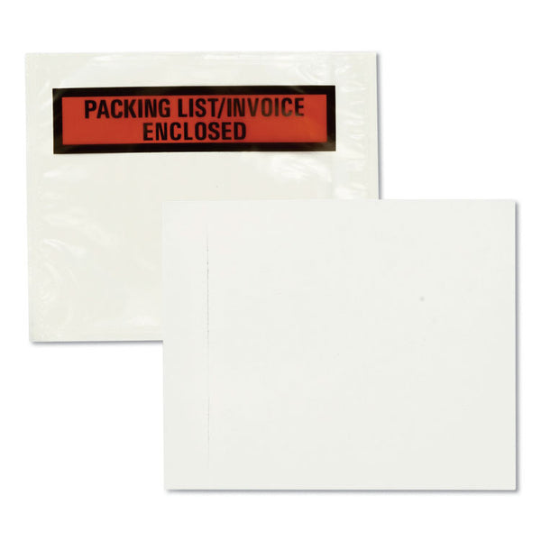 Quality Park™ Self-Adhesive Packing List Envelope, Top-Print Front: Packing List/Invoice Enclosed, 4.5 x 5.5, Clear/Orange, 100/Box (QUA46894) Box of 100
