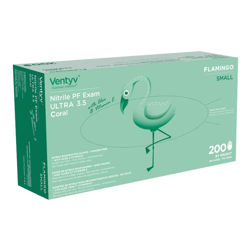 Ventyv® Ultra 3.5 CORAL (FLAMINGO) Exam Glove Small NonSterile Nitrile Standard Cuff Length Textured Fingertips Coral Not Rated (1147774_CS) 2000/CS