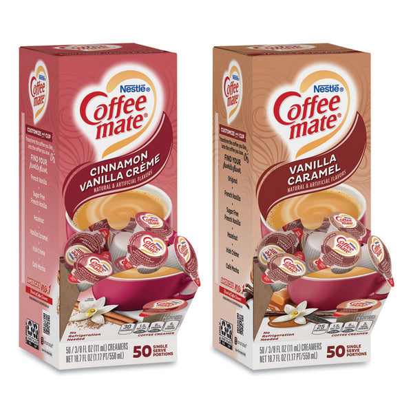 Coffee mate® Liquid Coffee Creamer, Cinnamon/Peppermint/Pumpkin/Vanilla, 0.38oz Mini Cups, 50/PK,4 PK/CT, Ships in 1-3 Business Days (GRR70000093) Case of 4