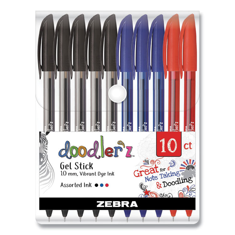 Zebra® Doodler'z Gel Pen, Stick, Bold 1 mm, Assorted Ink and Barrel Colors, 10/Pack (ZEB41970)
