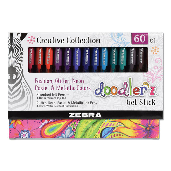 Zebra® Doodler'z Gel Pen, Stick, Bold 1 mm, Assorted Ink and Barrel Colors, 60/Pack (ZEB41960)