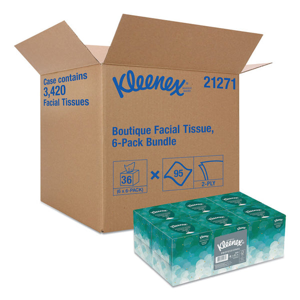 Kleenex® Boutique White Facial Tissue for Business, Pop-Up Box, 2-Ply, 95 Sheets/Box, 6 Boxes/Pack, 6 Packs/Carton (KCC21271CT)