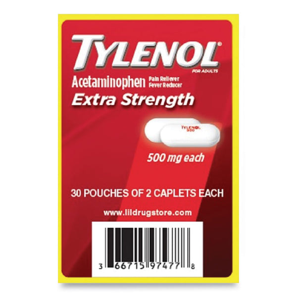 Tylenol® Acetaminophen, 500mg, Extra Strength Caplets, Refill, 2 /Packet, 30 Packets/Box (LIL97477) Box of 30