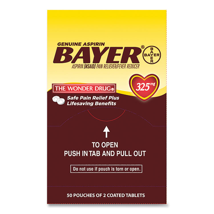 Bayer® Aspirin Tablets, Two-Pack, 50 Packs/Box (PFYBXBG50) Box of 50