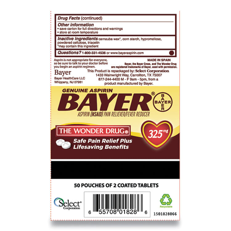 Bayer® Aspirin Tablets, Two-Pack, 50 Packs/Box (PFYBXBG50) Box of 50