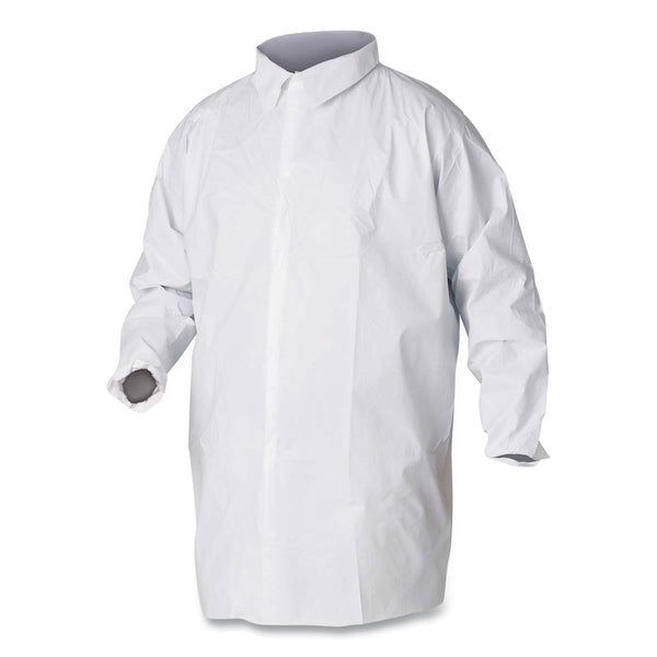 KleenGuard™ A20 Breathable Particle Protection Lab Coat, Hook and Loop Closure/Elastic Wrists/No Pockets, Large, White, 30/Carton (ANS35620) Case of 30