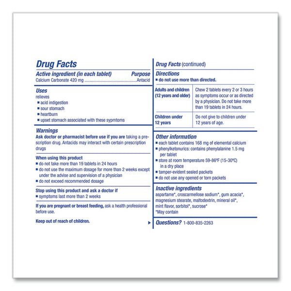 First Aid Only™ Over the Counter Antacid Medications for First Aid Cabinet, 2 Tablets/Packet, 125 Packets/Box (FAO90110) Box of 250