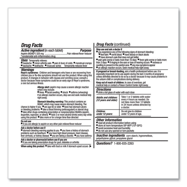 First Aid Only™ SmartCompliance Aspirin Refill, 2/Packet, 10 Packets/Box (FAOFAE7004) Each