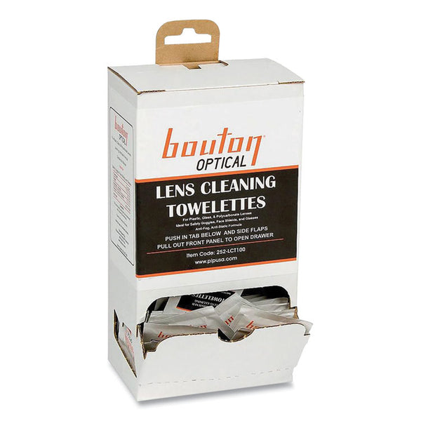 Bouton® Optical Lens Cleaning Towelettes, Individually Wrapped in Dispenser Box, 100/Box (BOU252LCT100) Box of 100