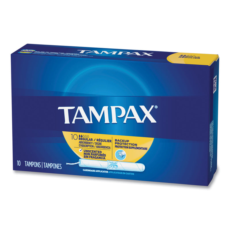 Tampax Cardboard Applicator Tampons, Regular, 10/Box (PGC21409) Box of 10