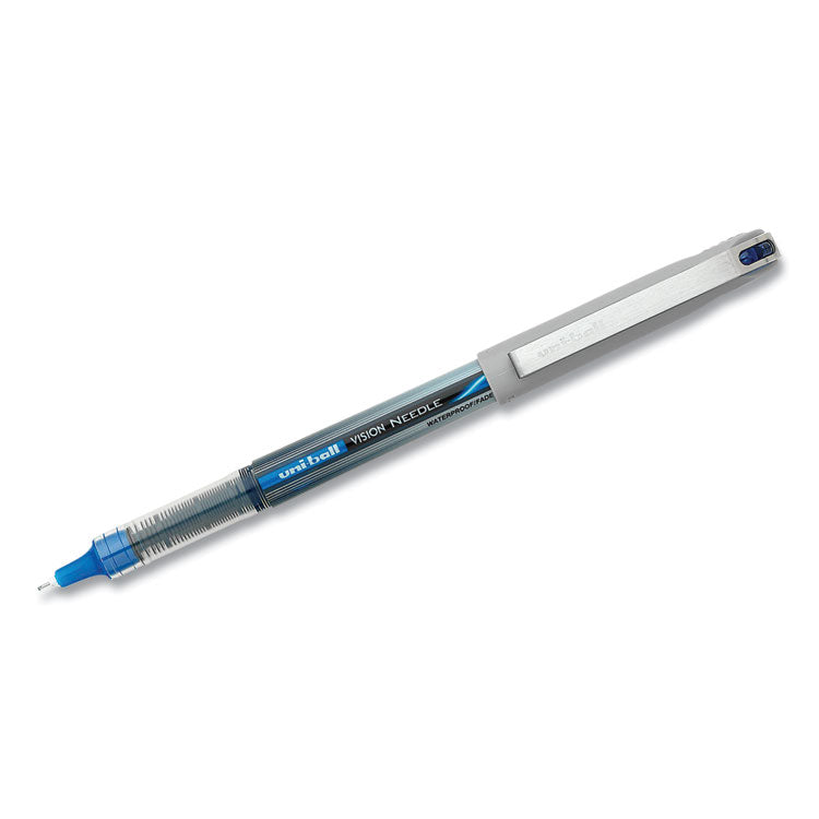 uniball® VISION Roller Ball Pen, Stick, Extra-Fine 0.5 mm, Blue Ink, Black/Blue/Clear Barrel, 12/Pack (UBC1734919) Dozen