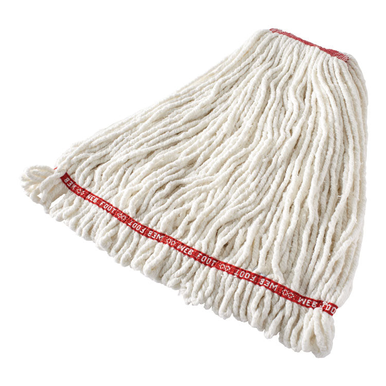 Rubbermaid® Commercial Web Foot Shrinkless Looped-End Wet Mop Head, Cotton/Synthetic, Large, White, 1" White Headband (RCPA21306WH00)