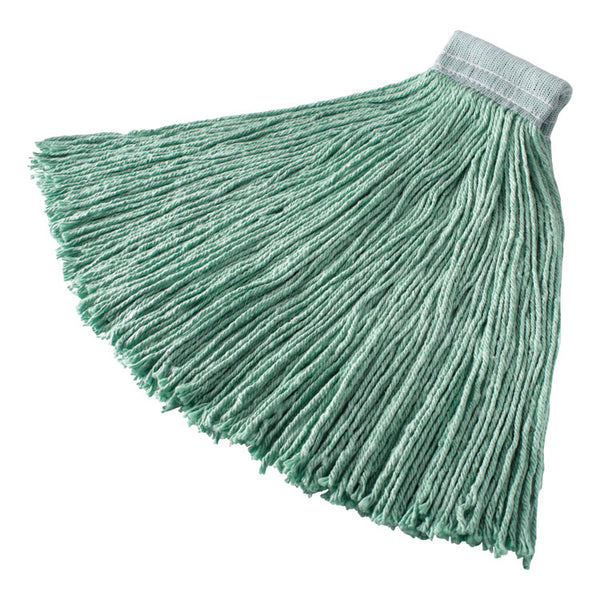 Rubbermaid® Commercial Non-Launderable Cotton/Synthetic Cut-End Wet Mop Heads, 24 oz, Green, 5" White Headband (RCPF13700GR00)