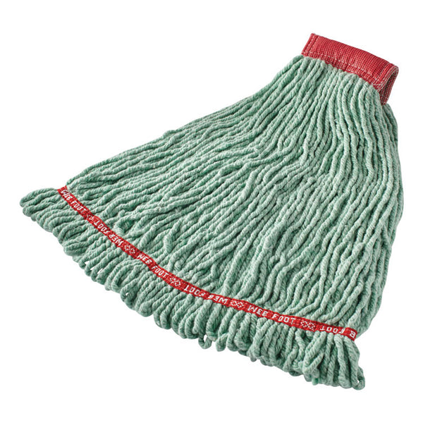 Rubbermaid® Commercial Web Foot Shrinkless Looped-End Wet Mop Head, Cotton/Synthetic, Large, Green, 5" Red Headband (RCPA25306GR00) Each