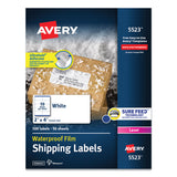 Avery® Waterproof Shipping Labels with TrueBlock and Sure Feed, Laser Printers, 2 x 4, White, 10/Sheet, 50 Sheets/Pack (AVE5523)