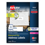 Avery® Waterproof Address Labels with TrueBlock and Sure Feed, Laser Printers, 1.33 x 4, White, 14/Sheet, 50 Sheets/Pack (AVE5522)