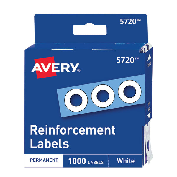 Avery® Dispenser Pack Hole Reinforcements, 0.25" Dia, White, 1,000/Pack, (5720) (AVE05720)