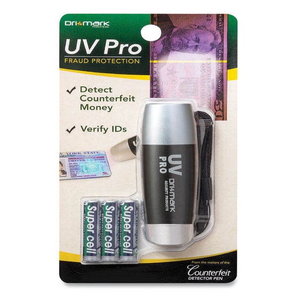 Dri-Mark® UV Pro Ultraviolet Counterfeit Detecto, UV Light; Watermark, U.S.; Most Foreign Currencies, 7.28 x 3.74 x 4.21, Black/Silver (DRIUVPROPLUSB) Each