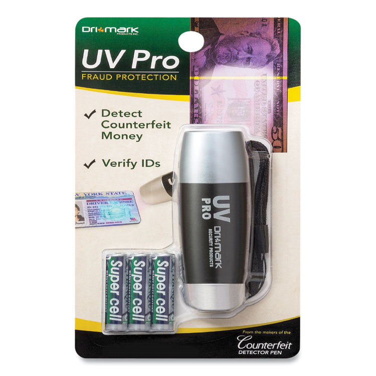 Dri-Mark® UV Pro Ultraviolet Counterfeit Detecto, UV Light; Watermark, U.S.; Most Foreign Currencies, 7.28 x 3.74 x 4.21, Black/Silver (DRIUVPROPLUSB) Each
